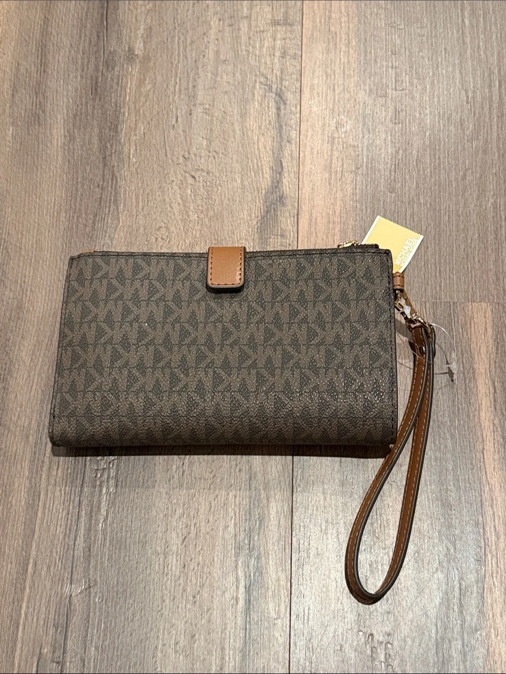 Michael Kors | Dark Brown MK Logo Wristlet with Gold Hardware